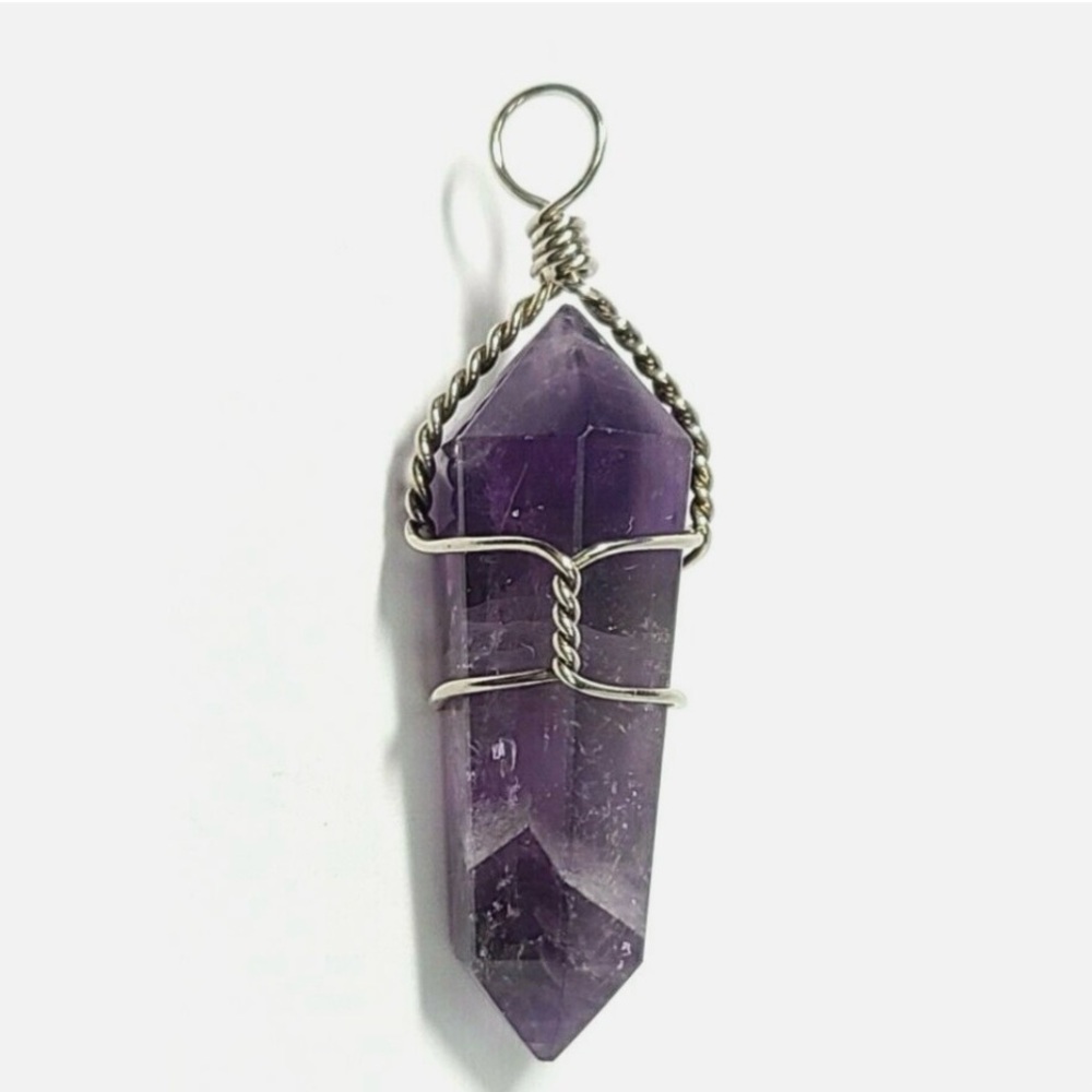 Pair of Purple Amethyst Crystal Pendants / Reiki Chakra Gemstones